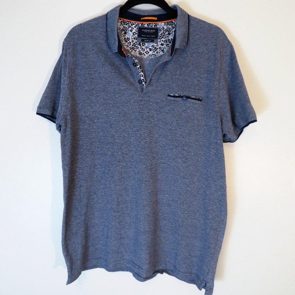 Cactus Man by Ricky Singh | Size XL | Blue White Knit Polo Short Sleeve Shirt